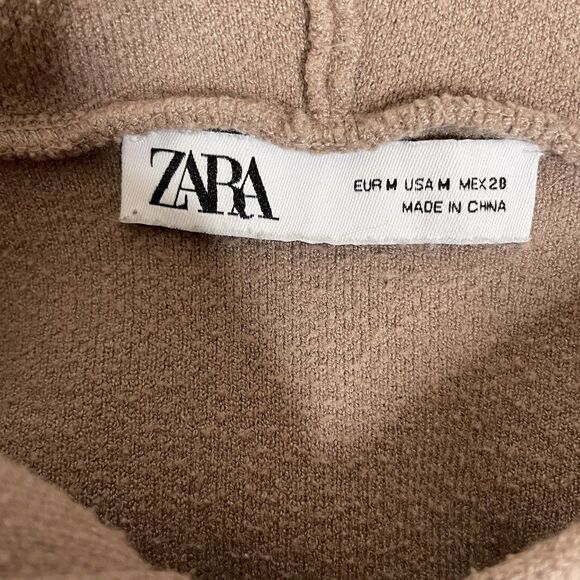 ZARA WOMEN'S LIGHT BROWN LONG SLEEVE DRAWSTRING CROPPED HOODIE SWEATSHIRT SIZE M - Picture 3 of 3
